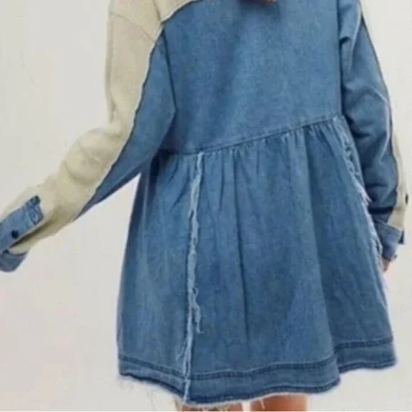 Free People Denim & Thermal Long Sleeve Dress XS NWOTS - Picture 4 of 9